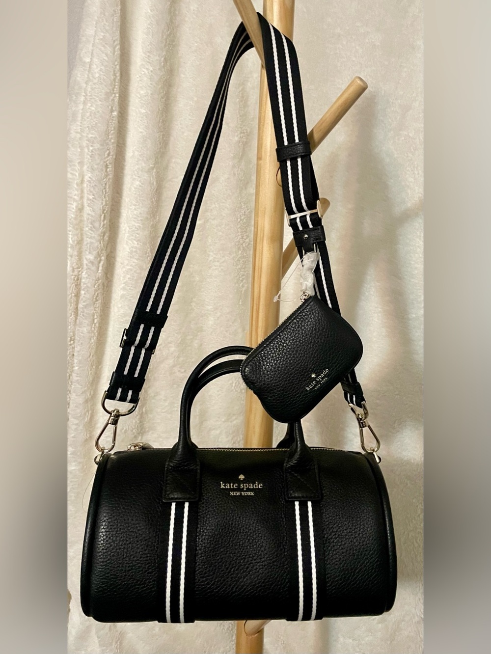 NWT kate spade Black Pebbled Leather Shoulder Bag with Coin Pouch